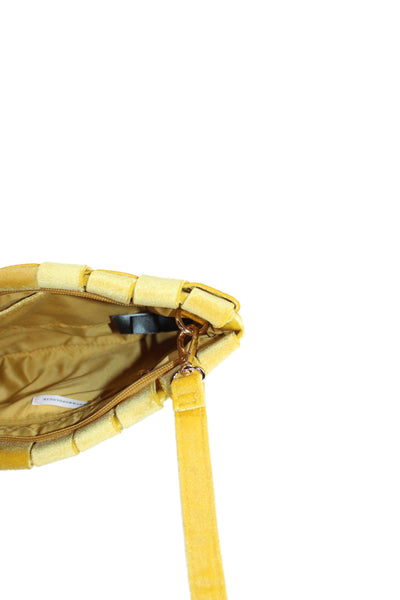 Anthropologie Womens Velour Woven Crossbody Shoulder Handbag Yellow