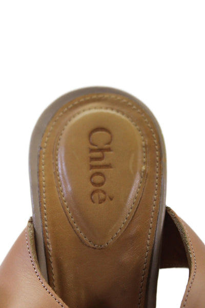 Chloe Womens Leather Platform Slingbacks Wedge Sandals Beige Size 37 7