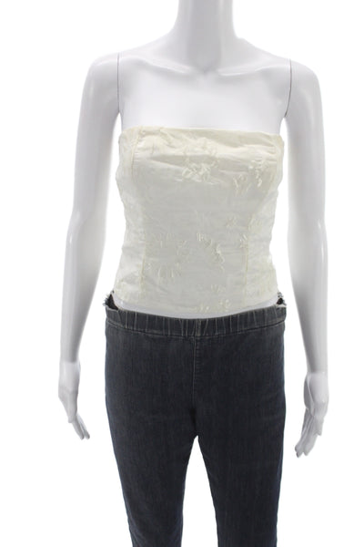 Reformation Women Ivory Floral Off Shoulder Corset Top Zip Sleeveless Size 4
