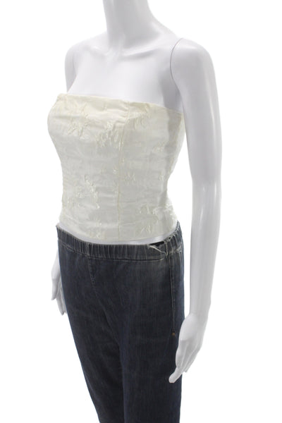 Reformation Women Ivory Floral Off Shoulder Corset Top Zip Sleeveless Size 4