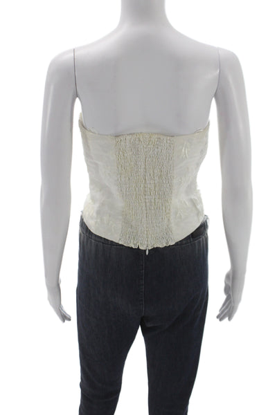 Reformation Women Ivory Floral Off Shoulder Corset Top Zip Sleeveless Size 4