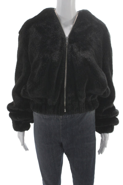 Helmut Lang Womens Black Bomber Jacket Zip Long Sleeve 100% Modacrylic Size S