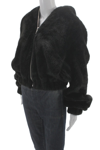 Helmut Lang Womens Black Bomber Jacket Zip Long Sleeve 100% Modacrylic Size S