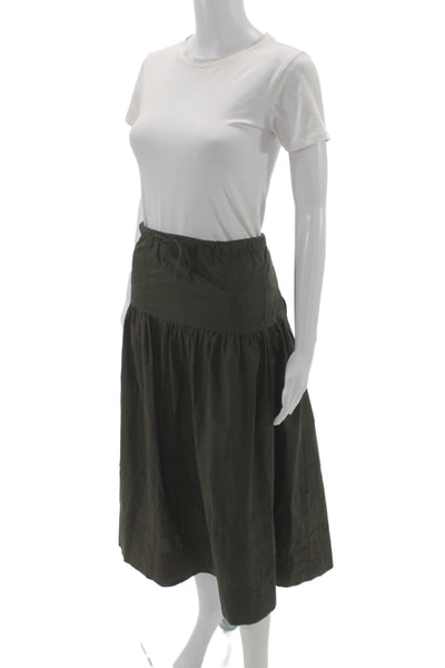 Ulla Johnson Womens A-Line Midi Skirt Green Cotton Drawstring Size 4