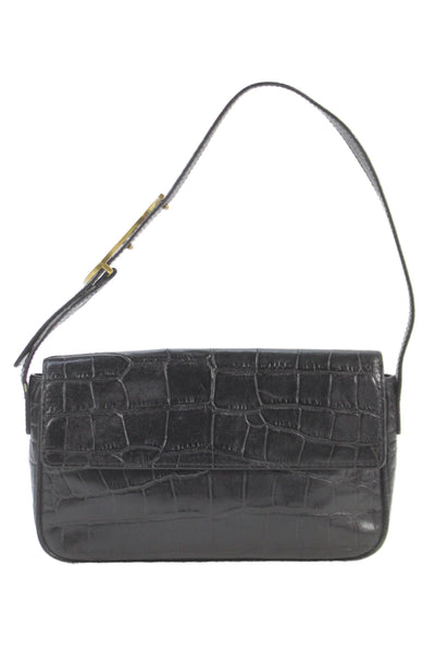 Staud Womens Leather Embossed Shoulder Bag Black