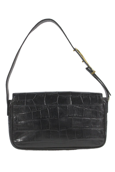 Staud Womens Leather Embossed Shoulder Bag Black