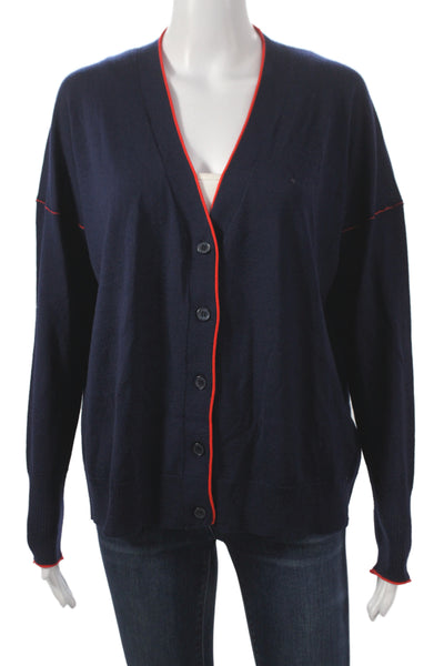 J Crew Womens Cardigan Blue Merino Wool V Neck Long Sleeve Size M