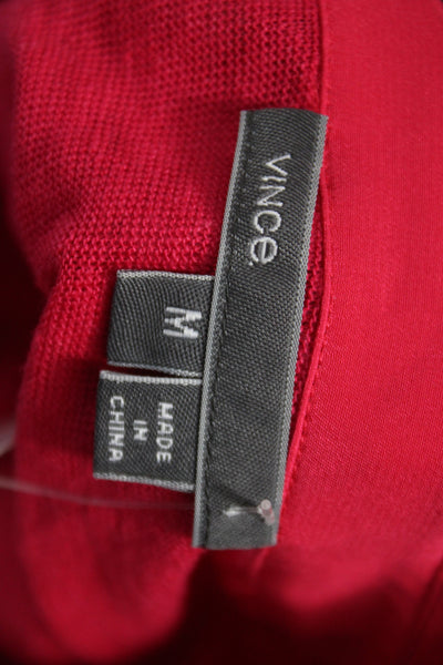 Vince Women Red 100% Silk Collared Long Sleeve Basic Blouse Button Size M