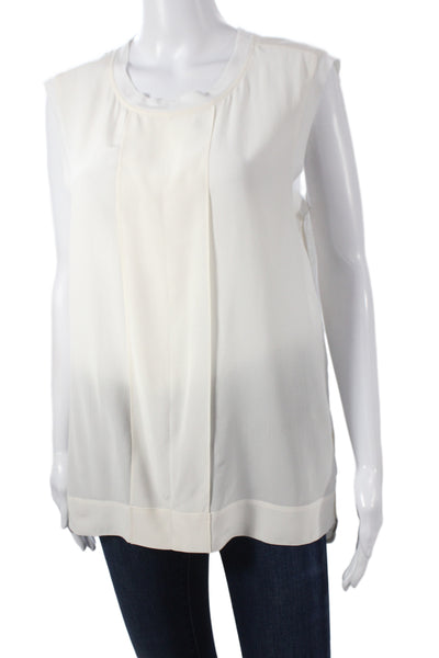 DKNY Women Silk Sleeveless Round Neck Basic Tank White Summer Size M