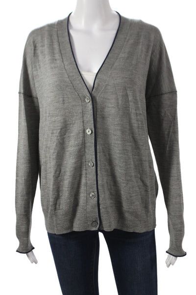 J Crew Women Gray Merino Wool V-Neck Cardigan Long Sleeve Size M