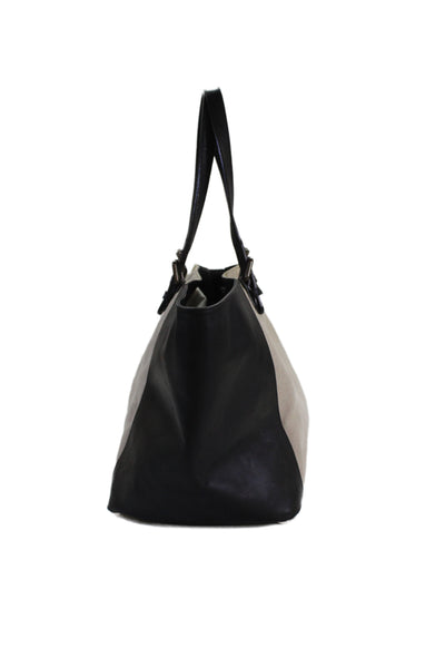 Gerard Darel Womens Leather Canvas Tote Shoulder Handbag Beige Black