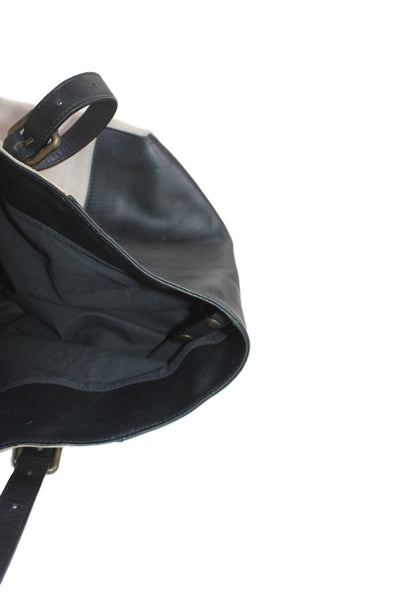 Gerard Darel Womens Leather Canvas Tote Shoulder Handbag Beige Black
