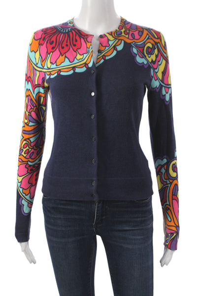 Lilly Pulitzer Womens Cardigan Floral Blue Long Sleeve Round Neck Size XS