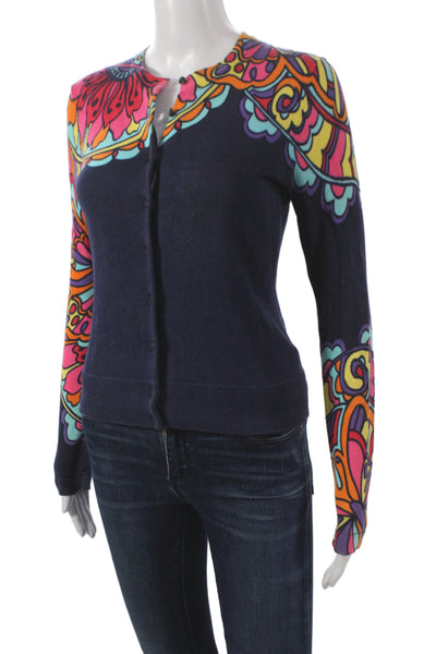 Lilly Pulitzer Womens Cardigan Floral Blue Long Sleeve Round Neck Size XS