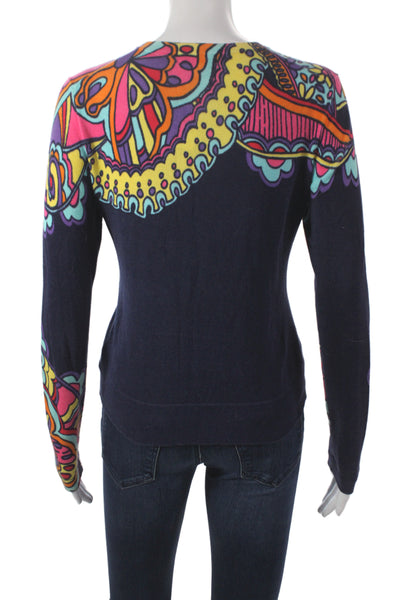 Lilly Pulitzer Womens Cardigan Floral Blue Long Sleeve Round Neck Size XS