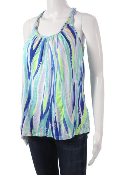 Lilly Pulitzer Women Jersey Striped Blue Tank Scoop Neck Sleeveless Size XS