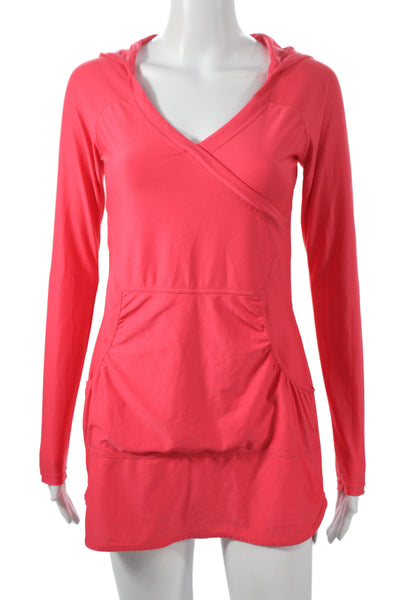 Athleta Womens Pullover Hoodie V-Neck Long Sleeve Pink Polyester Size 2XS