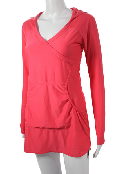 Athleta Womens Pullover Hoodie V-Neck Long Sleeve Pink Polyester Size 2XS