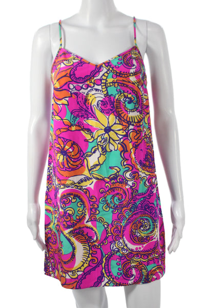 Lilly Pulitzer Women Silk Paisley Shift Dress Multicolor V-Neck Size XS
