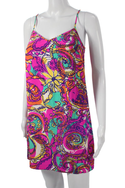 Lilly Pulitzer Women Silk Paisley Shift Dress Multicolor V-Neck Size XS