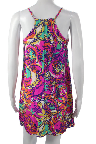 Lilly Pulitzer Women Silk Paisley Shift Dress Multicolor V-Neck Size XS
