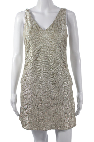 Lilly Pulitzer Women Shift Dress Gold Metallic V-Neck Sleeveless Size XS