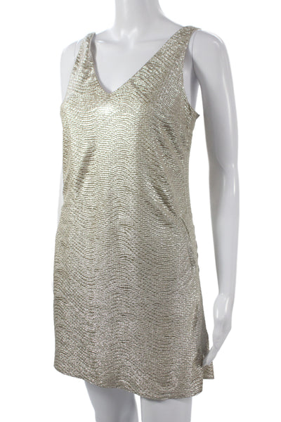 Lilly Pulitzer Women Shift Dress Gold Metallic V-Neck Sleeveless Size XS