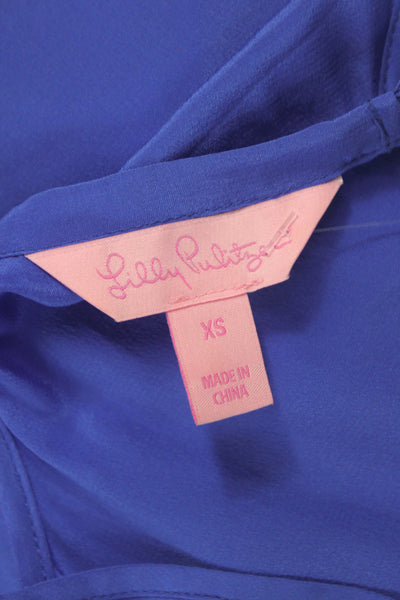 Lilly Pulitzer Women Silk V-Neck Camisole Blue Sleeveless Solid Summer Size XS