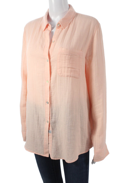 Rails Womens Basic Collared Button Up Pink Organic Cotton Long Sleeve Size L
