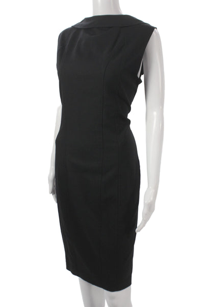 Tahari Womens Black Sheath Dress Boat Neck Sleeveless Zip Knee Length Size 14