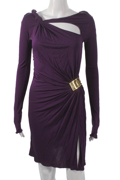 Emilio Pucci Women Bodycon One Shoulder Long Sleeve Purple Dress Size S
