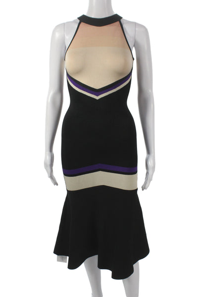 David Koma Womens Beige Fit & Flare Halter Full Length Colorblock Dress Size XS