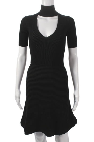 Cushnie Et Ochs Women Fit & Flare Black Knee Mock Neck Dress Size XS