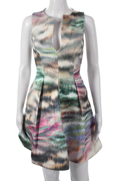 Alexis Women Fit & Flare Multicolor Geometric V-Neck Mini Dress Size XS