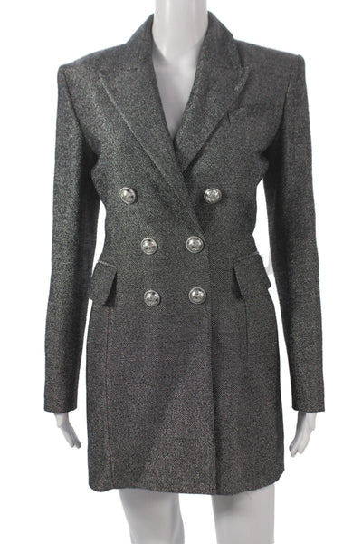 Balmain Womens Military Jacket Gray Virgin Wool Button Size 36