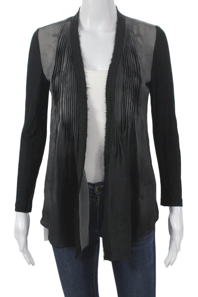 Elie Tahari Women Black Silk Floral V-Neck Cardigan Long Sleeve Size XS
