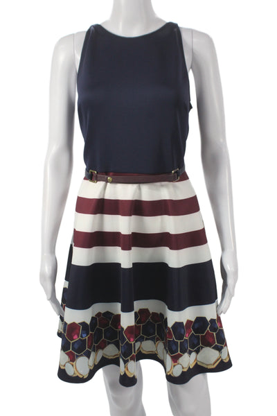 Ted Baker London Women Fit & Flare Blue Striped Sleeveless Dress Size 3