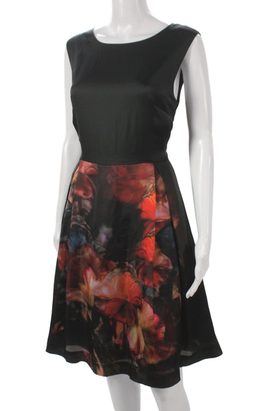 Ted Baker London Women Fit Flare Black Floral Dress Sleeveless Size 4