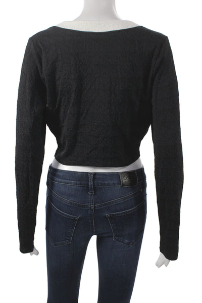 L'Agence Womens Cardigan Black Nylon Long Sleeve Round Neck Size XL