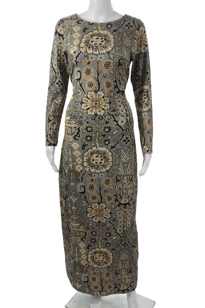Spartina 449 Womens Maxi Dress Gray Floral Long Sleeve Cotton Size XS