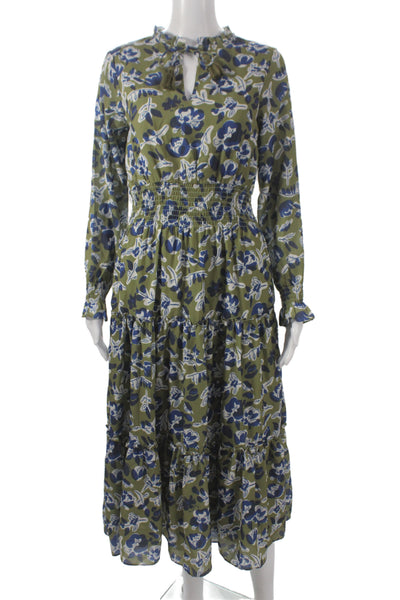 STS Sail To Sable Women Green Floral V-Neck Maxi Dress Long Sleeve Size XS