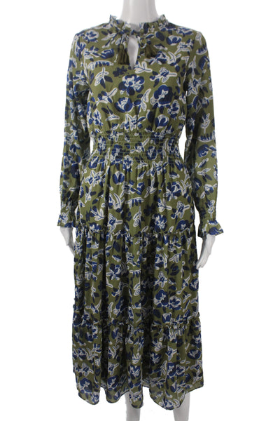 STS Sail To Sable Womens Green Floral Maxi Dress Long Sleeve Size M