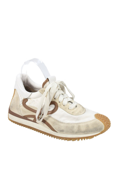 Loewe Womens Suede Flow Runner Sneakers Beige Size 8