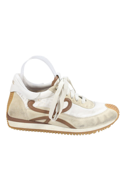 Loewe Womens Suede Flow Runner Sneakers Beige Size 8