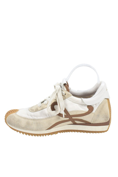 Loewe Womens Suede Flow Runner Sneakers Beige Size 8