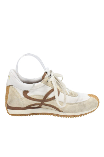 Loewe Womens Suede Flow Runner Sneakers Beige Size 8