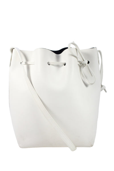 Mansur Gavriel Womens Leather Drawstring Bucket Handbag White