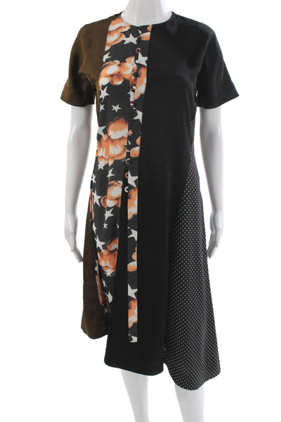 Loewe Women Black Colorblock Shift Dress Short Sleeve Mid Calf Size S