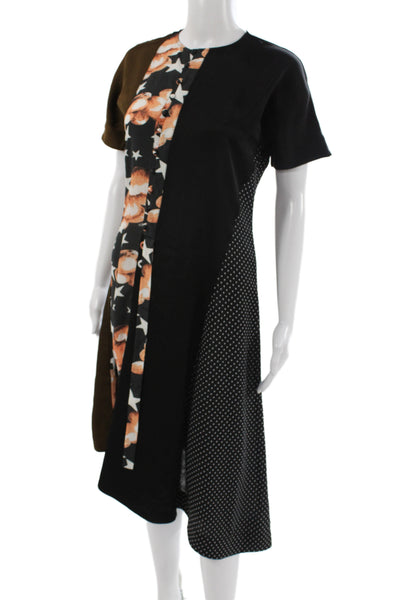 Loewe Women Black Colorblock Shift Dress Short Sleeve Mid Calf Size S