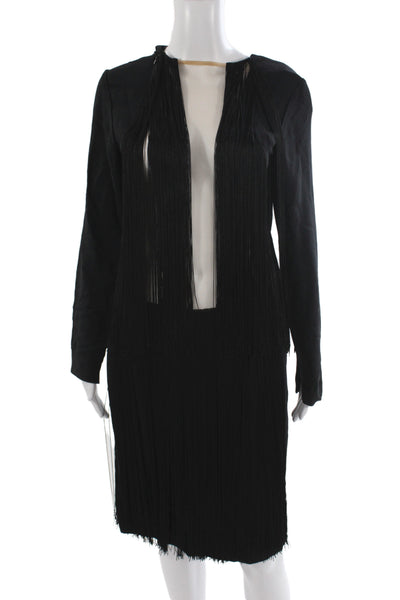 Stella McCartney Womens Sheath Black Rayon V-Neck Long Sleeve Dress Size 42